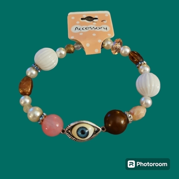 5/$25 Acrylic Beaded Evil Eye Stretch Bracelet Anklet - Picture 1 of 6